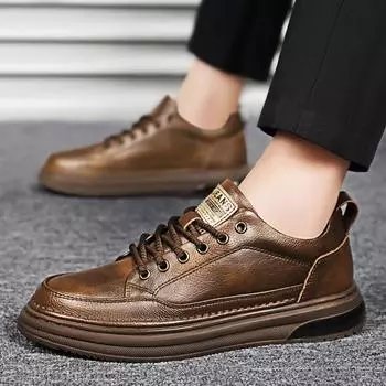 Модные высококачественные и удобные мужские повседневные кожаные дизайнерские уличные модные нескользящие туфли-оксфорды на шнуровке, деловые туфли 38 коричневый