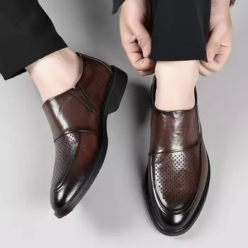 Модные высококачественные летние модные ажурные деловые британские и корейские кожаные туфли для мужчин, удобные туфли из коровьей кожи 38 коричневый