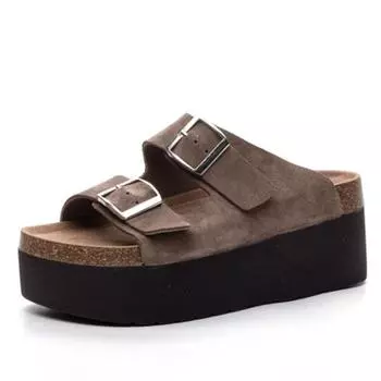 Модные высококачественные летние женские сандалии из коровьей замши 7 см, женские тапочки на платформе, танкетке, удобные модные туфли с открытым носком 33 чёрный