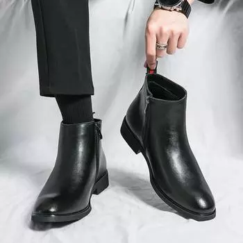 Модные высококачественные модные мужские ботинки, стильные мужские туфли, повседневные мужские ботинки с острым носком, 2024, новые кожаные мужские туфли с боковой молнией 37 коричневый