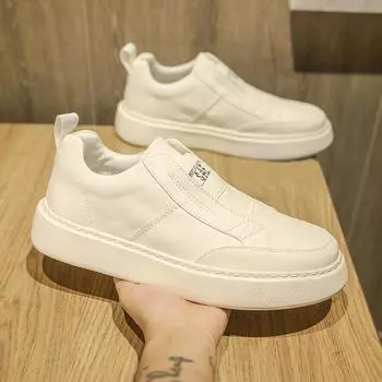 Модные высококачественные мужские дизайнерские туфли с толстой подошвой из вулканизированной стали, модные нескользящие уличные туфли-лоферы на плоской подошве, повседневные кожаные теннисные туфли 2024Новинка 39 чёрный