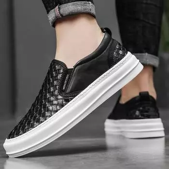 Модные высококачественные мужские кроссовки ручной работы с круглым носком, роскошные мужские удобные туфли для отдыха на природе, для офиса, вождения, прогулок 38 чёрный