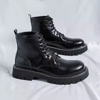 Модные высококачественные мужские модные высокие мотоциклетные ботинки удобные повседневные черные панковские кожаные ботинки новые уличные нескользящие ботинки с толстой подошвой 38 чёрный