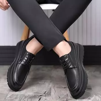 Модные высококачественные мужские новые повседневные деловые кожаные туфли классические черные туфли на шнуровке с круглым носком удобные туфли дерби на толстой подошве 38 чёрный