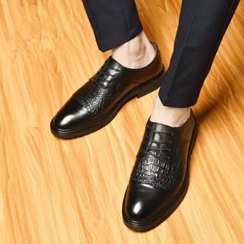 Модные высококачественные мужские повседневные туфли из натуральной кожи, брендовые удобные формальные деловые туфли-лоферы для мужчин с крокодиловым узором, черные мужские туфли для вождения 37 чёрный