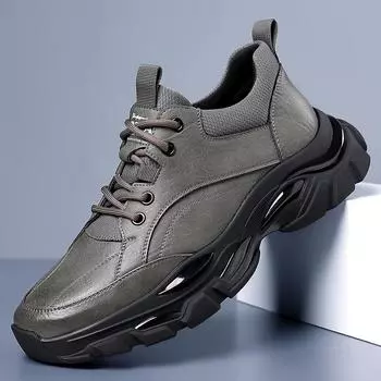 Модные высококачественные мужские спортивные туфли с толстой подошвой и высокой посадкой, повседневная обувь из натуральной кожи, модная обувь для походов на открытом воздухе 38 чёрный