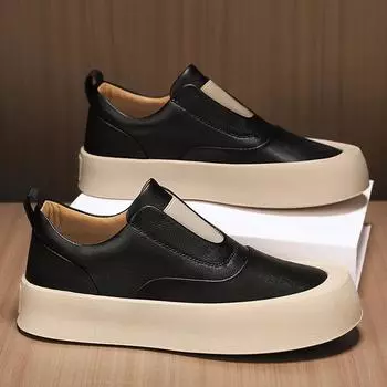 Модные высококачественные мужские туфли для ходьбы с толстой мягкой подошвой, модные повседневные кожаные мокасины, нескользящие уличные туфли с низкой подошвой, дизайнерская обувь 39 чёрный