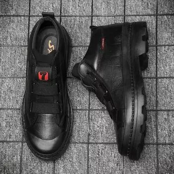 Модные высококачественные мужские туфли из натуральной кожи Зимние хлопковые туфли Мужские высокие ботинки Износостойкие рабочие ботинки Повседневные ботинки 37