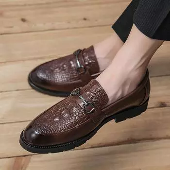 Модные высококачественные мужские туфли из натуральной кожи в стиле мягкого крокодила, черные коричневые мужские мокасины, модные брендовые мужские туфли на плоской подошве, удобные туфли для вождения 38 коричневый