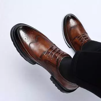 Модные высококачественные мужские туфли из натуральной кожи в деловом стиле, весенние мужские туфли с круглым носком на шнуровке, удобные туфли для вечеринок и свадеб 38 чёрный