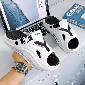 Модные высококачественные новые мужские тапочки, летние тапочки с толстой подошвой и мягкой подошвой, летние нескользящие роскошные тапочки для отдыха на открытом воздухе и пляжа 40-41 черный белый