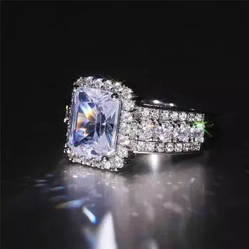 Модные высококачественные обручальные кольца серебряного цвета для женщин с блестящими кристаллами кубического циркония, элегантный дизайн, женские украшения 10