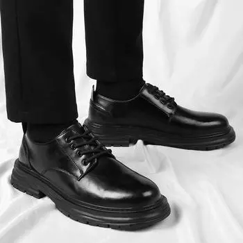 Модные высококачественные повседневные мужские кожаные туфли на шнуровке для отдыха на открытом воздухе, удобные дышащие мужские туфли для вечеринок, туфли на толстой подошве 38 чёрный