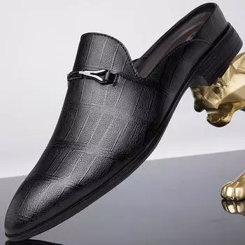 Модные высококачественные повседневные сандалии Half Drag, мужские тапочки, мужская обувь из натуральной кожи, удобные туфли-лоферы без застежек 36