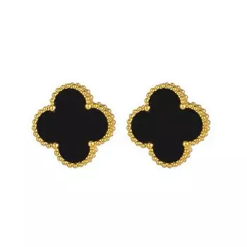 Модные высококачественные серьги с четырьмя листами клевера, элегантные роскошные женские серьги из титановой стали чёрный