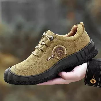 Модные высококачественные удобные мужские походные ботинки из натуральной кожи, универсальные кроссовки с мягкой подошвой, нескользящие, повседневные мужские туфли 38 чёрный