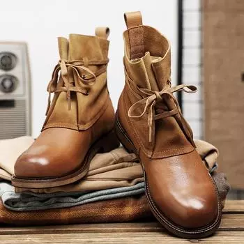 Модные высококачественные универсальные мужские ботинки, стильные мужские деловые повседневные высокие ботинки из натуральной кожи со шнуровкой для мужчин, ботинки для мотокросса 38