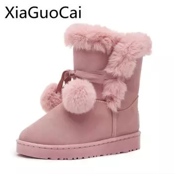 Модные высококачественные водонепроницаемые женские меховые зимние ботинки, длинные плюшевые высокие женские зимние ботинки для снега, шитье из флока, зимние ботильоны 5 чёрный