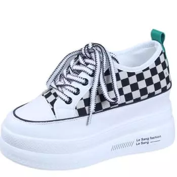 Модные высококачественные женские кроссовки 10 см, повседневные, удобные, легкие, осенние, кроссовки из парусины, женские, на платформе, вулканизированные, спортивная обувь 34 чёрный