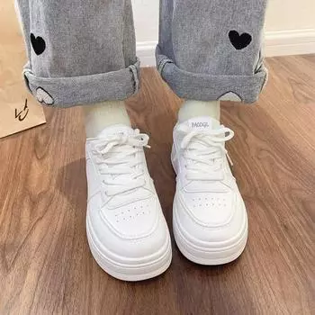 Модные высококачественные женские кроссовки, однотонные модные повседневные туфли, удобные туфли на платформе со шнуровкой, для прогулок на открытом воздухе, вулканизированная обувь 35 белый