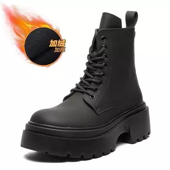 Модные высококачественные зимние ботинки в британском стиле, мужские однотонные черные, повседневные, качественные, для повседневного ношения, увеличивающие рост, туфли 38 чёрный