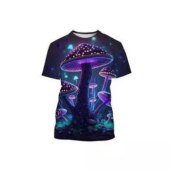 Модные забавные картинки грибов для мужских футболок, трендовая цифровая печать, повседневные топы с круглым вырезом и короткими рукавами S
