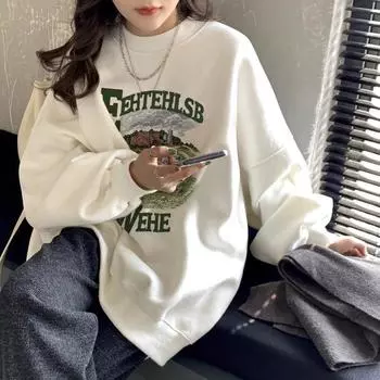 Модные забавные мультяшные принты женские толстовки весна осень тонкие толстовки винтажные свитшоты с круглым вырезом и длинным рукавом повседневные свободные женские пуловеры топы M белый