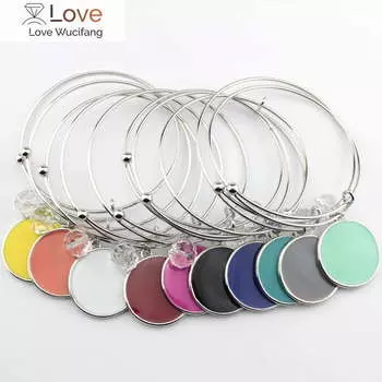 Модные заготовки монограмм с подвесками, эмалированными плоскими круглыми дисками, браслет-браслет, регулируемый