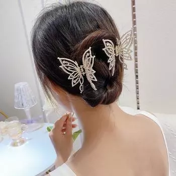 Модные заколки-бабочки с жемчугом и стразами для волос для женщин и девочек, винтажные заколки-бабочки для волос, аксессуары для волос A2