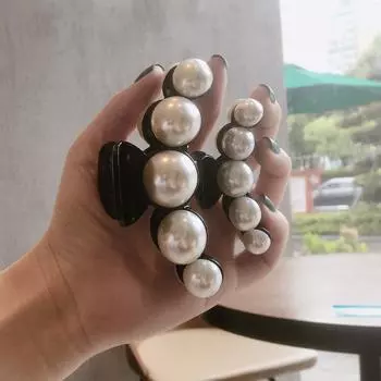 Модные заколки для волос для женщин, зажим для волос из хвоща, заколка для волос с геометрическим искусственным жемчугом, заколки для волос в стиле ретро с кристаллами, аксессуары для волос Medium чёрный