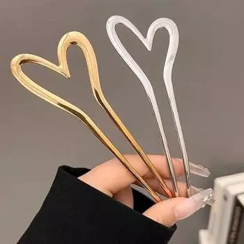 Модные заколки для волос с геометрическим сердечком и любовью, элегантные металлические заколки для волос с хвостиком, заколки для женщин, вечерние аксессуары для волос, головные уборы золотой