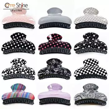 Модные заколки для волос с когтями для женщин, аксессуары, акриловые заколки для девочек, черно-белые заколки в виде краба, головные уборы 9 cm