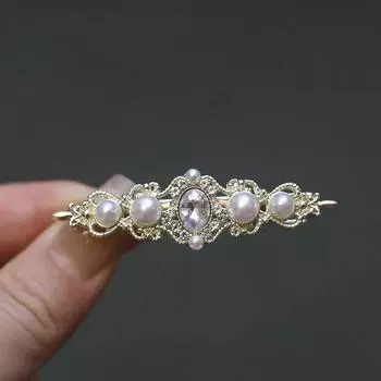 Модные заколки для волос в европейском стиле с узором из жемчуга и орнаментом из металла, заколка-аллигатор, женские аксессуары для волос 5.5cm золотой