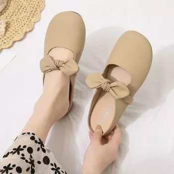 Модные закрытые тапочки для женщин, новые осенние элегантные женские мюли с круглым носком, повседневные кожаные шлепанцы, женские сандалии, женская повседневная обувь 36 бежевый