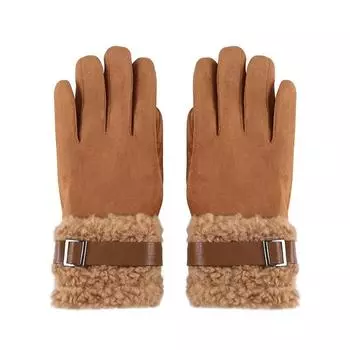 Модные замшевые бархатные утепленные перчатки с пряжкой и пряжкой для спортивных женщин, зимние уличные варежки с сенсорным экраном, варежки для вождения One Size бежевый