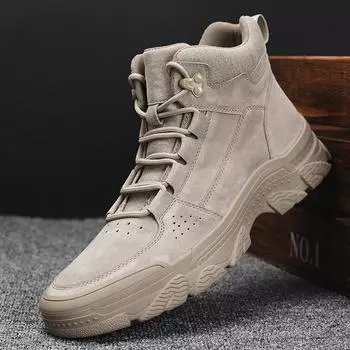 Модные замшевые кожаные ботинки для мужчин, высокие походные ботинки, нескользящие мужские ботинки для мотокросса, универсальные ботинки для отдыха и прогулок 38 бежевый