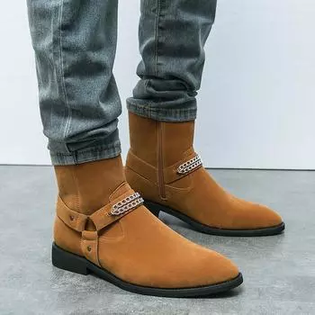 Модные замшевые кожаные ботинки с острым носком, высококачественные мужские зимние ботинки, обувь для мужчин, ботинки ручной работы, мужские уличные ботинки с острым носком 38 чёрный