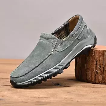 Модные замшевые кожаные мужские повседневные туфли на открытом воздухе нескользящие мужские мокасины ручной работы с мягкой подошвой новые дышащие мокасины без застежек 38 чёрный