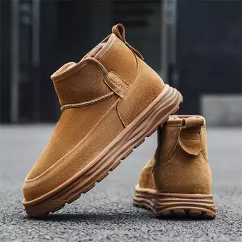 Модные замшевые кожаные мужские повседневные туфли роскошные уличные мужские ботильоны теплые плюшевые меховые зимние ботинки без застежек для отдыха и прогулок высокие ботинки 38