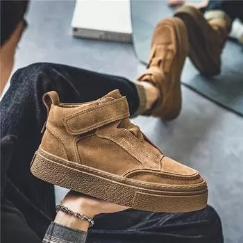 Модные замшевые кожаные повседневные кроссовки для мужчин 2024 года, высокие новинки моды, высококачественные мокасины ручной работы, роскошная мужская обувь 39 коричневый