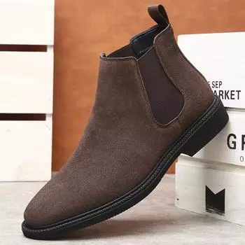 Модные замшевые мужские повседневные прогулочные туфли с острым носком, классические ботильоны в британском стиле, деловые ботинки с противоскользящей подошвой 38 чёрный