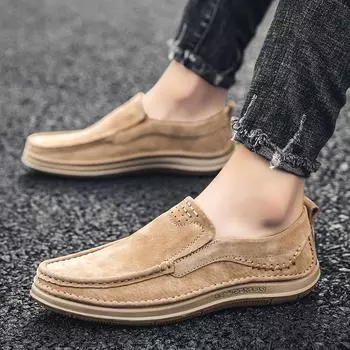 Модные замшевые мужские туфли из натуральной кожи для отдыха на природе, повседневные летние дизайнерские мокасины для мужчин, дышащие итальянские мужские туфли для вождения 6.5 бежевый