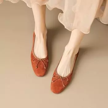 Модные замшевые туфли на плоской подошве с бантом для женщин Элегантные легкие балетные туфли для танцев 2024 года Новая мода Осень 35 чёрный