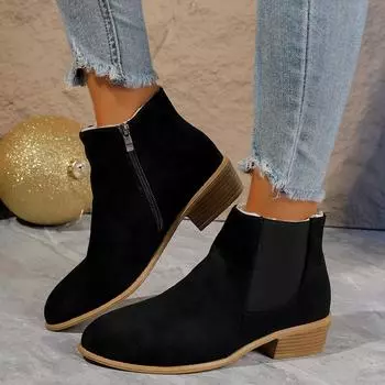 Модные замшевые женские ботильоны для снега, толстые теплые короткие плюшевые хлопковые туфли для женщин 2024 года, трендовая зимняя новая повседневная обувь для ходьбы Botas Mujer 36 чёрный