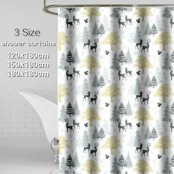 Модные занавески для душа из полиэстера с принтом оленя для ванной комнаты, водонепроницаемые моющиеся занавески для ванны + 120x180cm