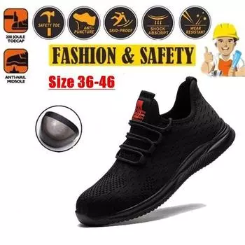 Модные защитные ботинки со стальным носком, неразрушимая обувь Райдера, устойчивые к проколам рабочие кроссовки, дышащая обувь для мужчин 36 чёрный