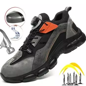 Модные защитные ботинки ZLMY для мужчин, кроссовки со стальным носком и вращающимися кнопками, устойчивые к проколам, на воздушной подушке, рабочие ботинки для мужчин, спортивные защитные рабочие ботинки, модные 37
