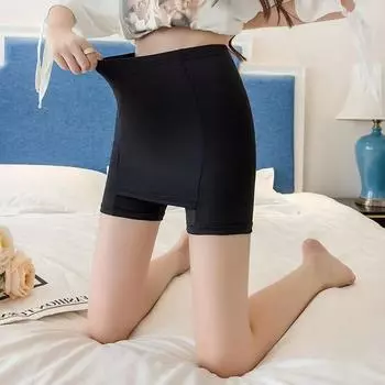 модные защитные брюки Ice Silk с высокой талией, боксеры, женские тонкие облегающие летние шорты, двухслойные бесшовные шорты с юбкой L чёрный