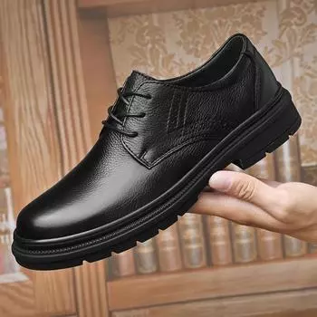 Модные защитные туфли для офиса из натуральной кожи, повседневные туфли-оксфорды ручной работы, на шнуровке, с толстой подошвой, устойчивые к износу, балетки 38 чёрный
