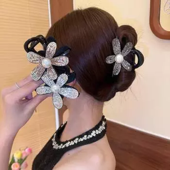 Модные зажимы для женщин со стразами и цветами, пластиковые заколки для волос в виде краба, хвостик, зажим в форме акулы, головной убор, аксессуары для волос as picture shows белый